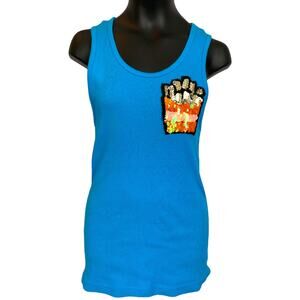 French Fries blue tank top by Sparkle Y2K twee kidcore JRs LG or Women's Small